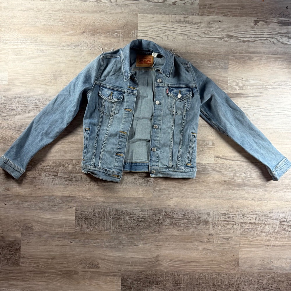 Levis Denim Trucker Jacket S Blue Wife of the Party Bridal Bachelorette Fringe